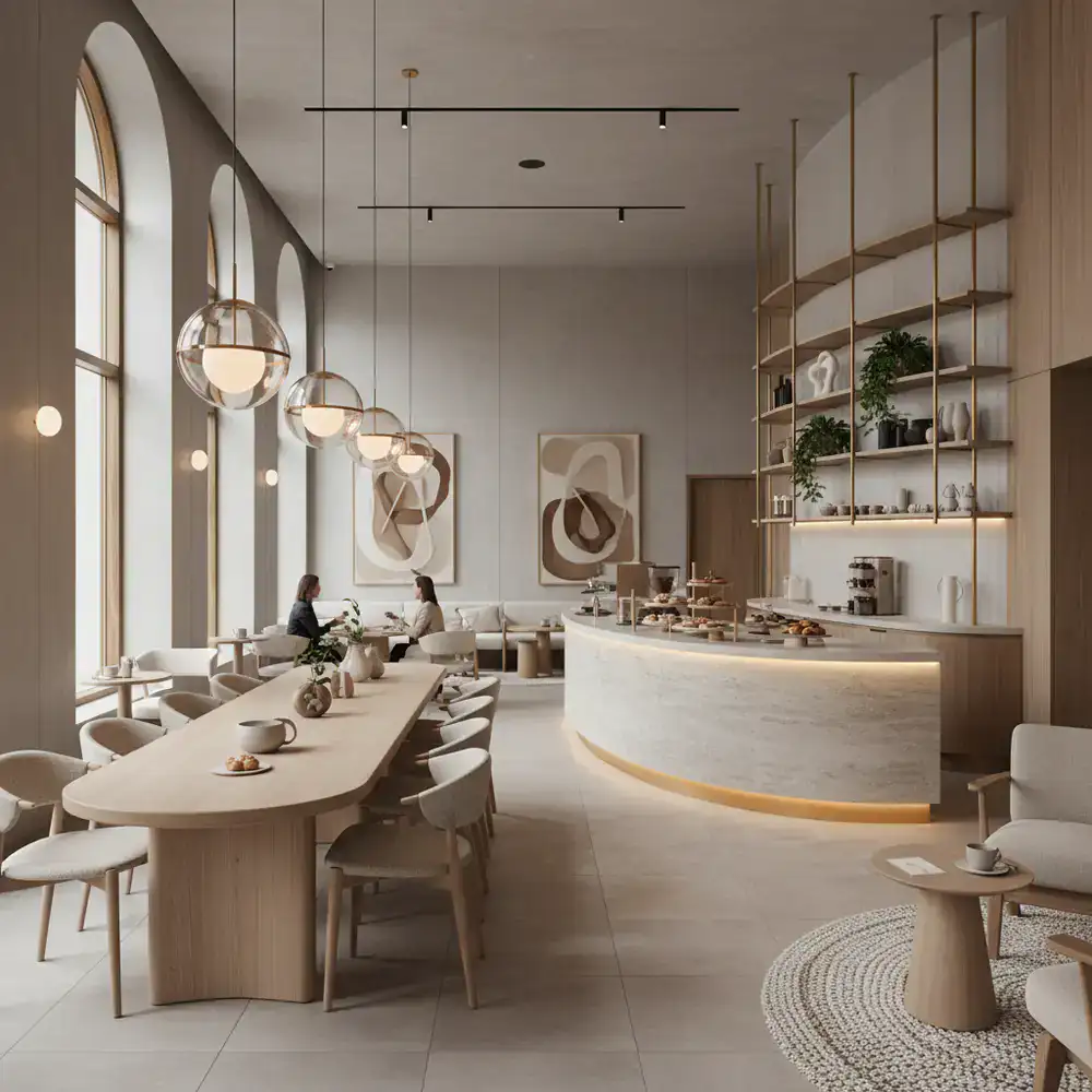 Modern interior of a fusion cafe